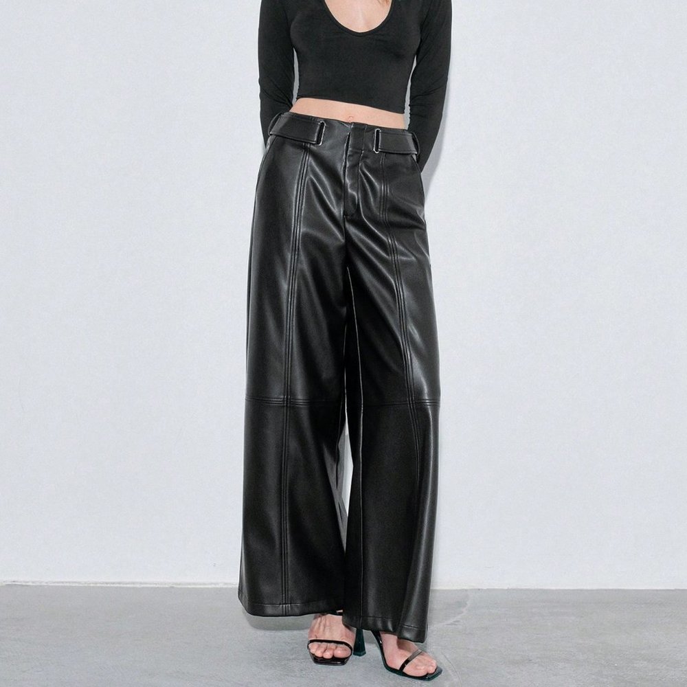 Black Preppy Womens Wide Leg Pants - Picture 2 of 5